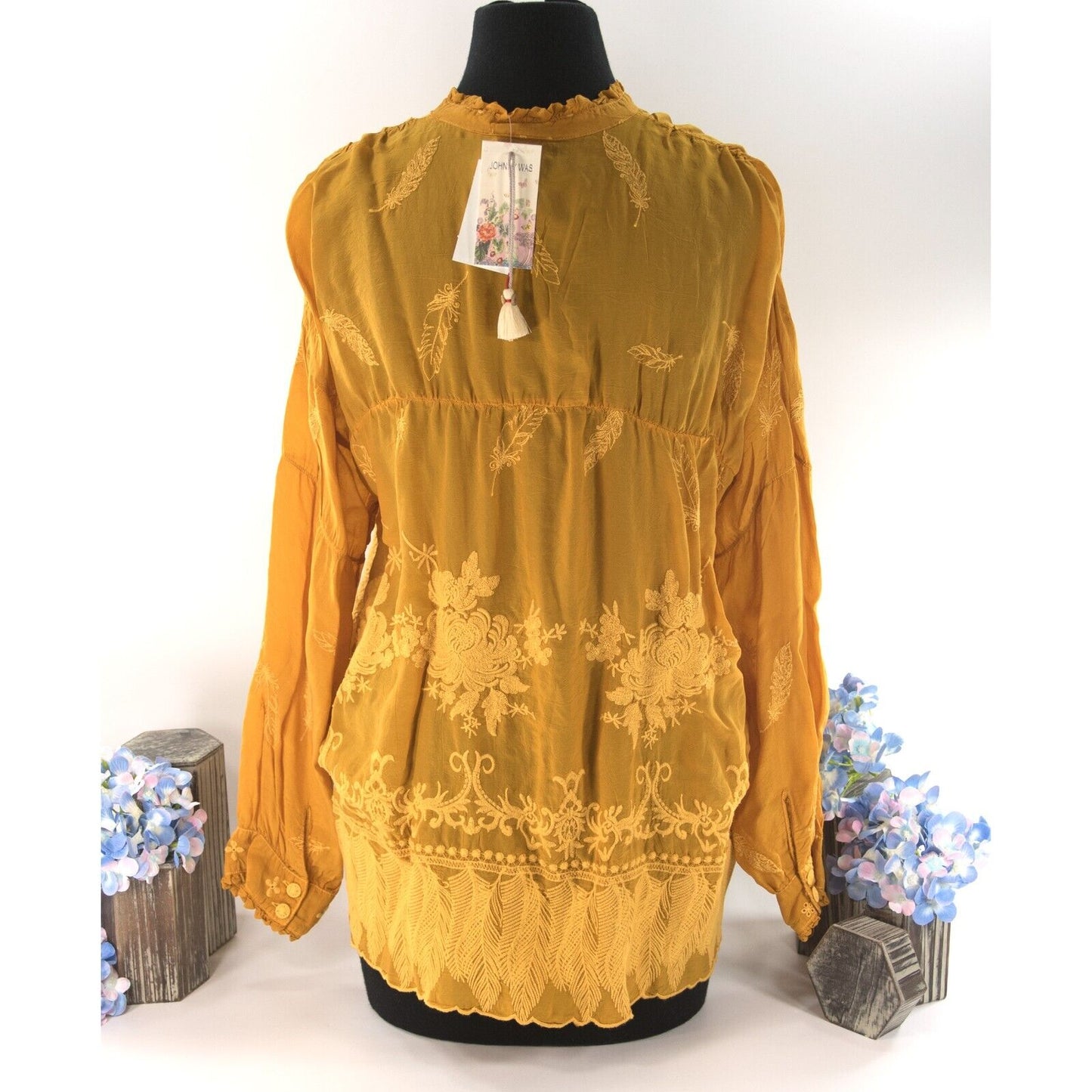 Johnny Was Persimmon Rayon Embroidered Lara Feather Top Shirt Blouse Sz M NWT