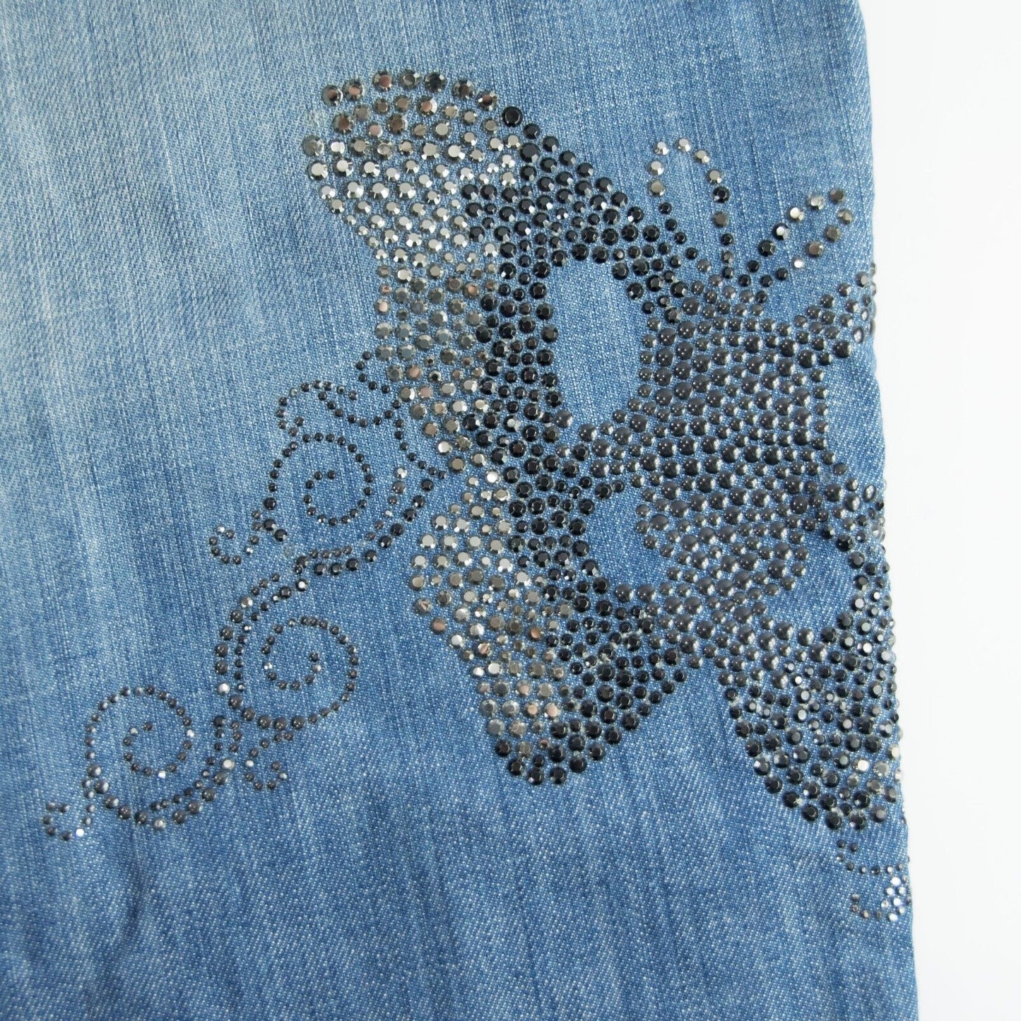 Antik Batik Crystal Rhinestone Butterfly Crystal Distressed Bootcut Jeans 31