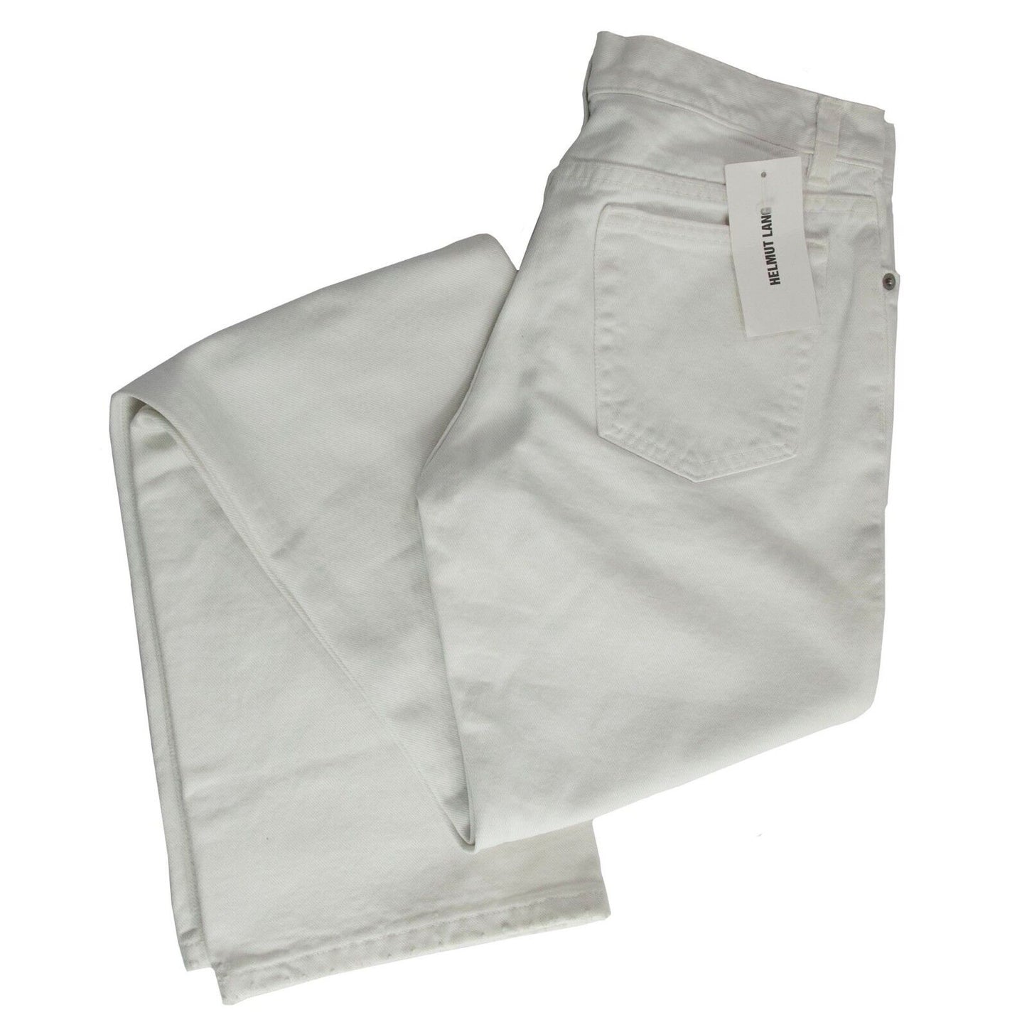 Helmut Lang White Button Fly Distressed Denim Boot Cut Straight Leg Jeans 28 NWT