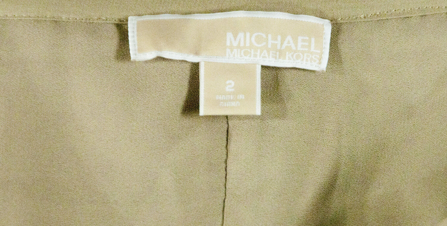 Michael Kors Khaki Silk Tiered Ruffle Raw Edge A Line Mini Skirt Size 2 NWT