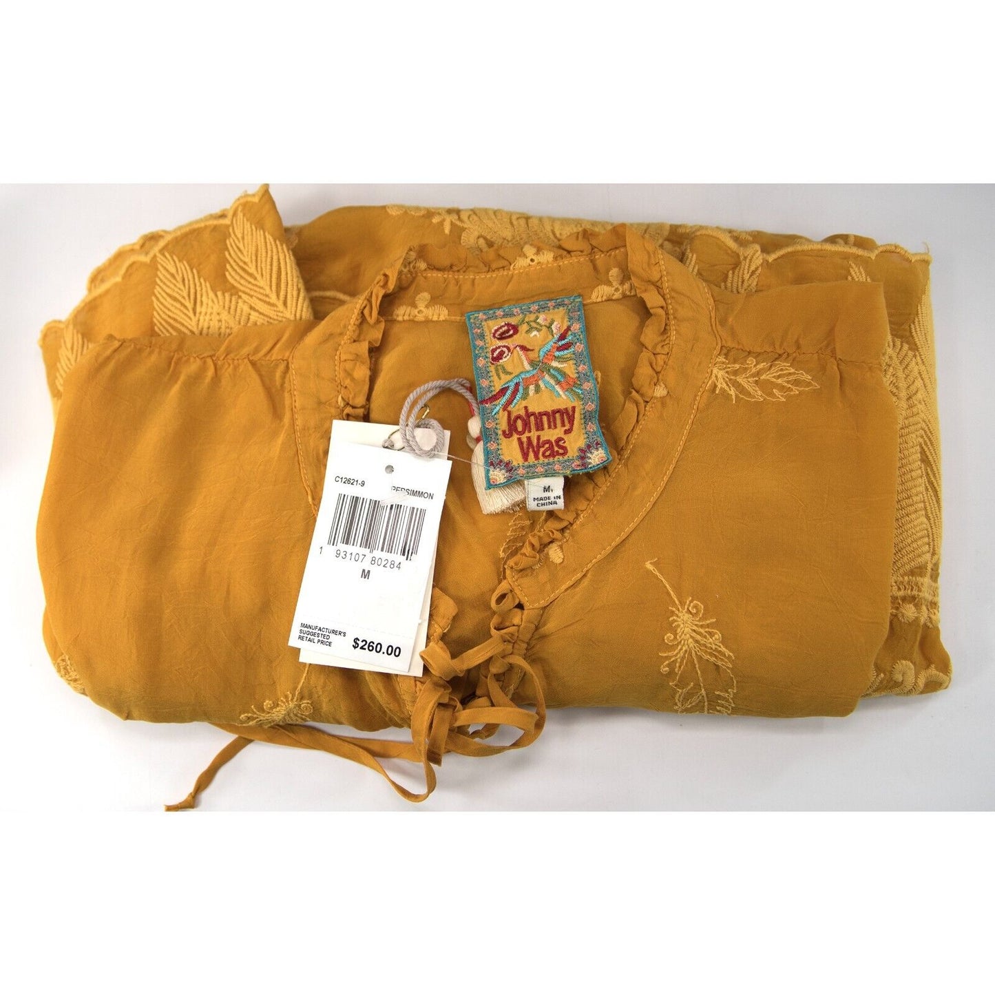 Johnny Was Persimmon Rayon Embroidered Lara Feather Top Shirt Blouse Sz M NWT