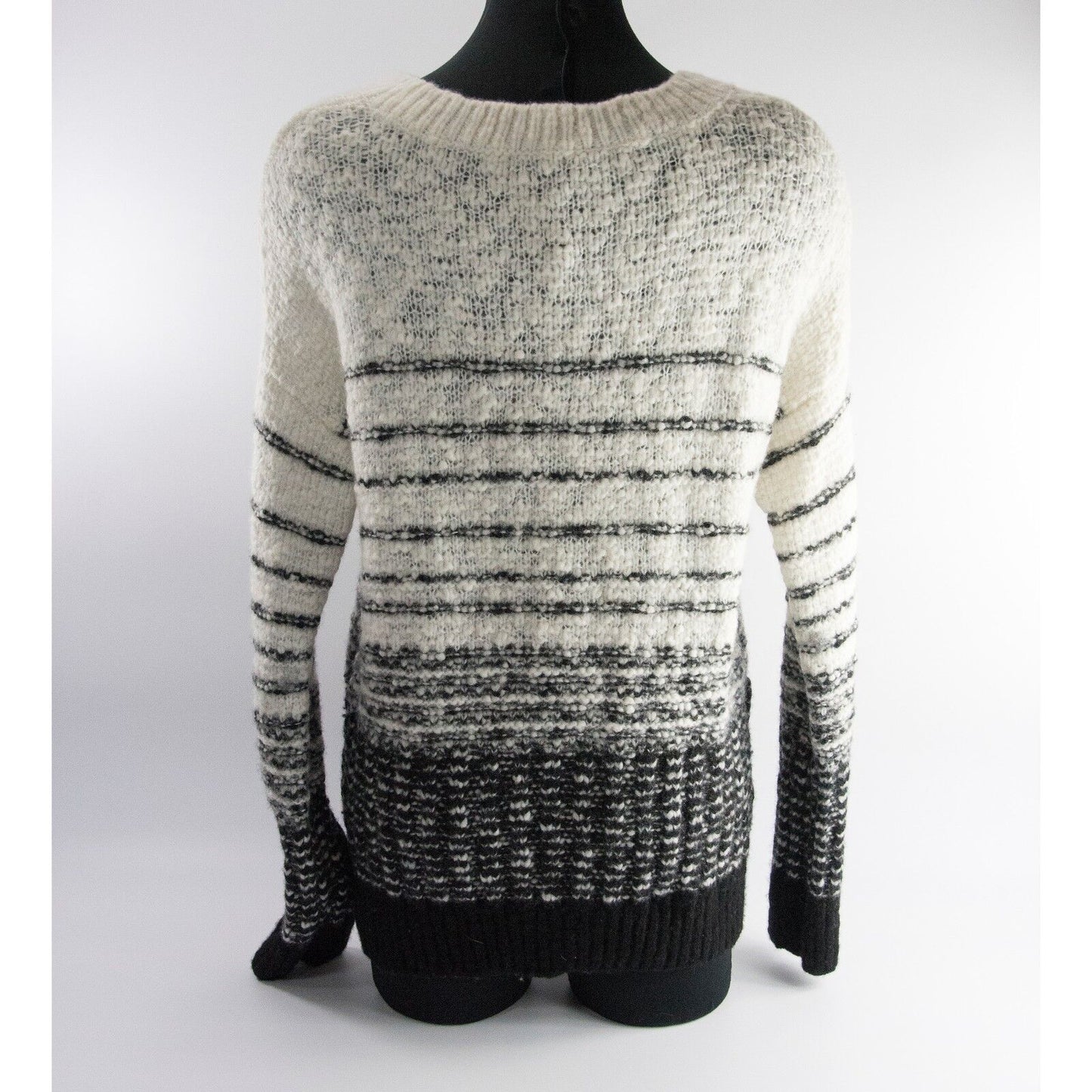 Vince Wool Nylon Black Cream Soft Chunky Striped Sweater Lg