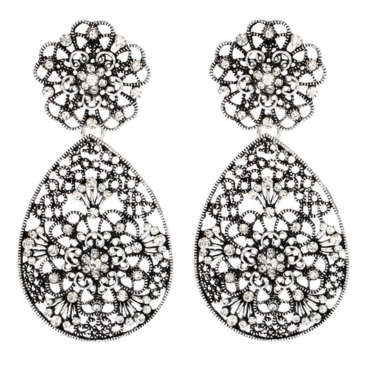 Amrita Singh Islay Antique Silver Clear Crystal Large Earrings ERC 4022 NWT