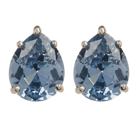 CZ Kenneth Jay Lane Silver Aqua Pear Stud Earrings KE696AQSI NWT