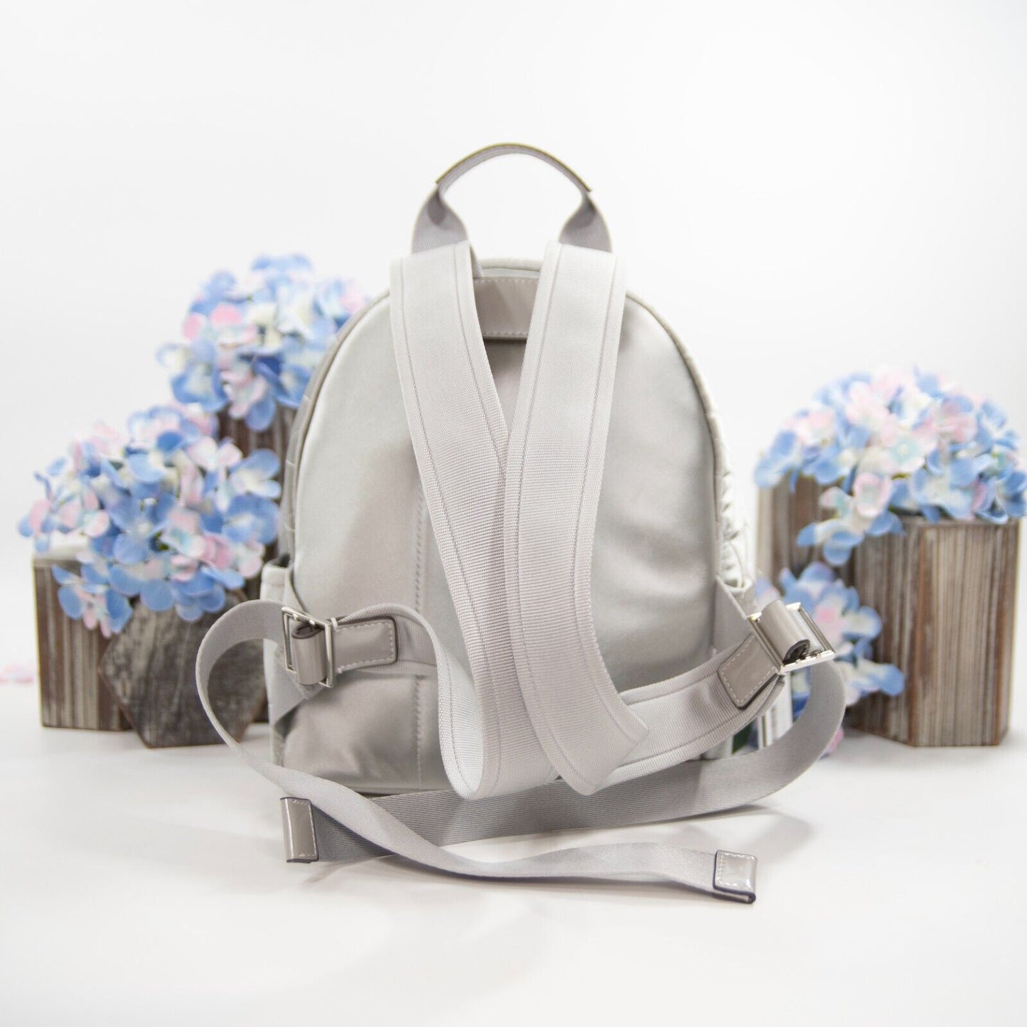 Kate Spade Sam Icon Quilted Silver Satin Nylon Small Backpack Bag NWT
