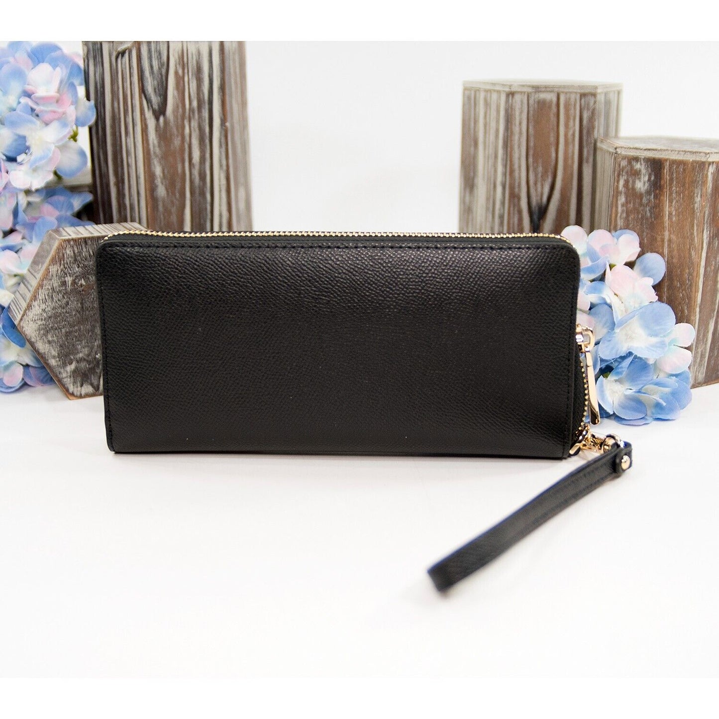 Michael Kors Black Leather Zip Around Travel Wallet NWT