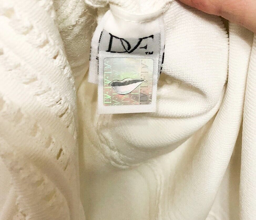 Diane Von Furstenberg White Samara Eyelet Thick Knit A Line Skirt L NWT $395