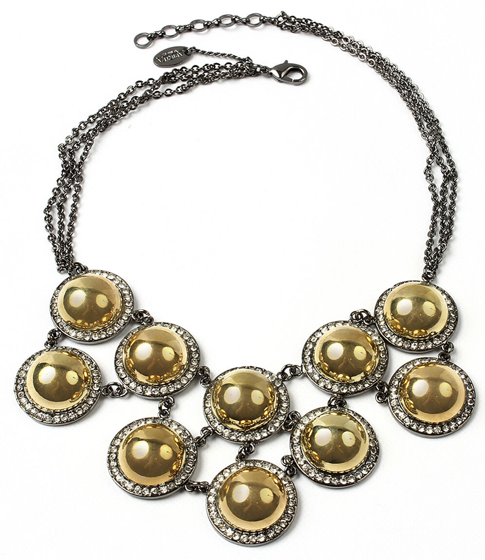 Amrita Singh Gold Gunmetal Vanessa Crystal Bib Necklace NKC 1688 NWT