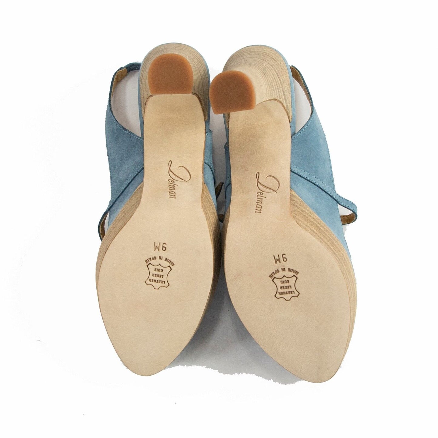 Delman Sahara Blue Suede Mary Jane Cut Out Platform Sandal Heels 9