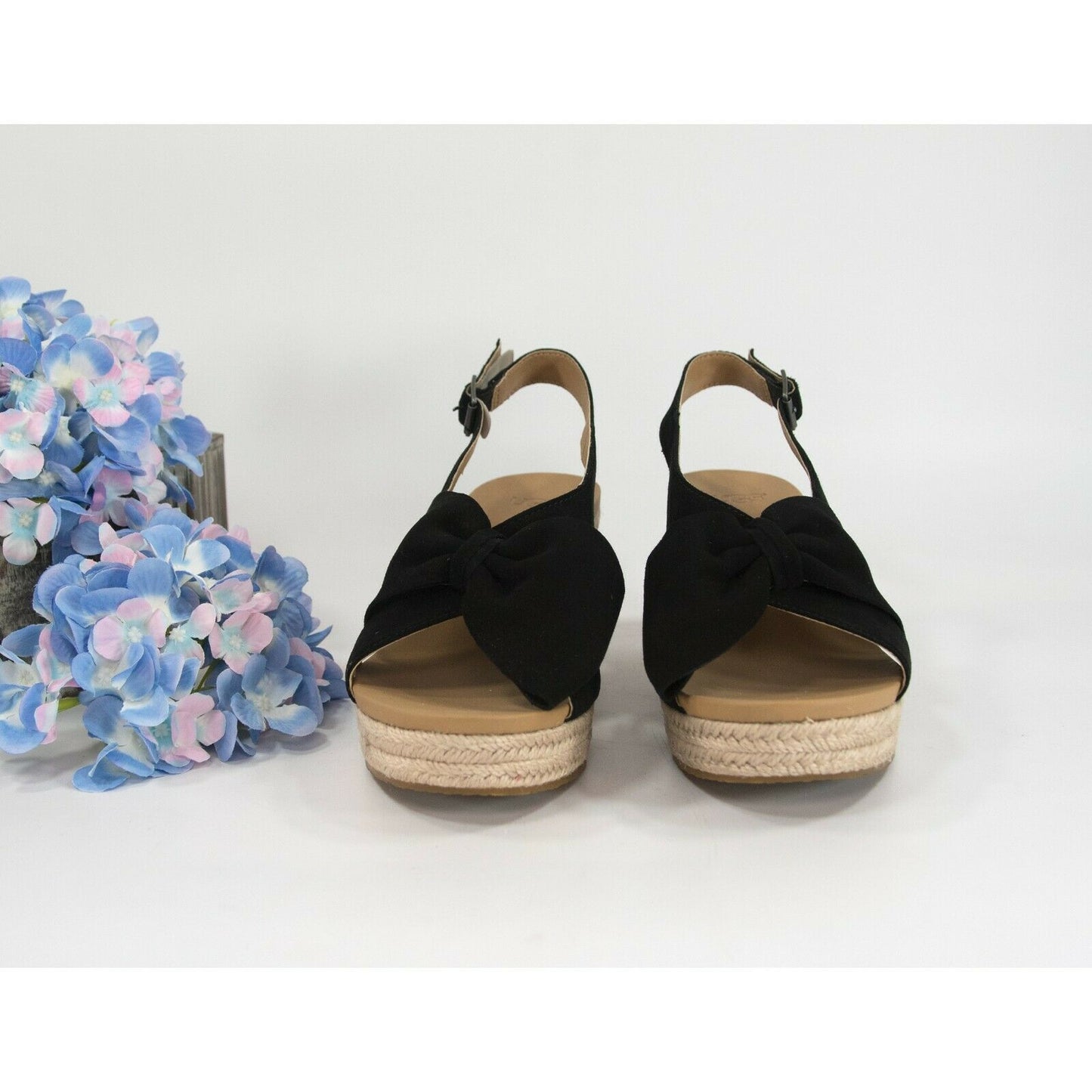 Ugg Camilla Black Suede Bow Front Wedge Heels Sz 8.5 NIB