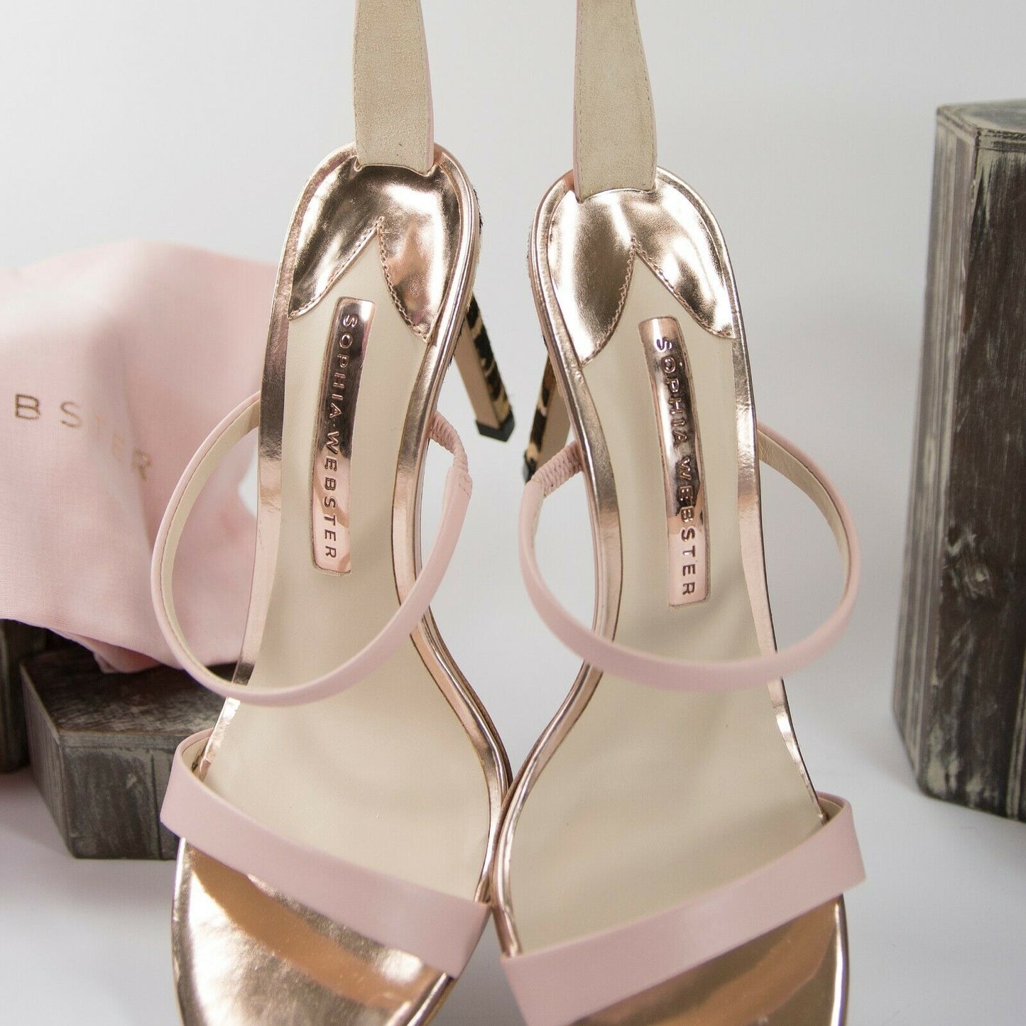 Sophia Webster Rosalind Pink Leather Leopard Calf Hair Heels Size 37 7 NIB