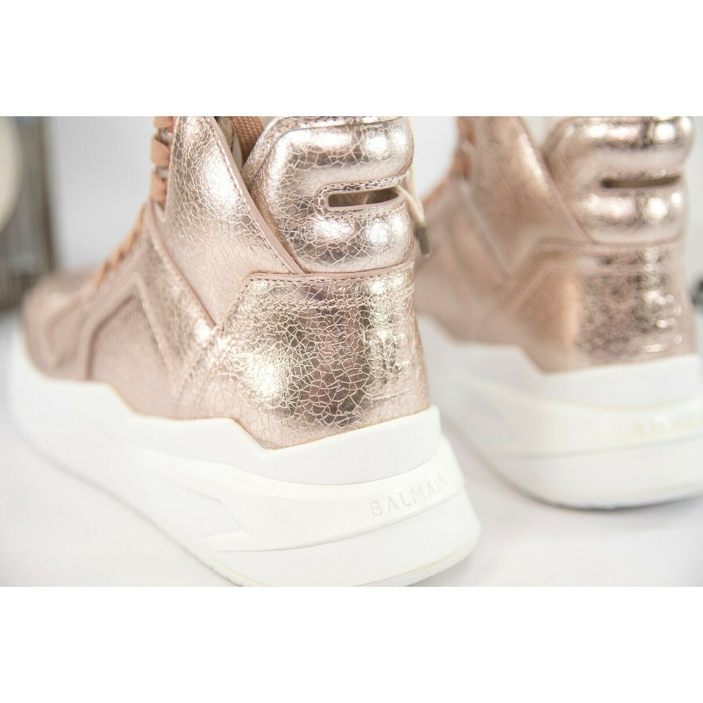 Balmain Rose Gold B-Ball High Top Leather Sneakers 38 NIB