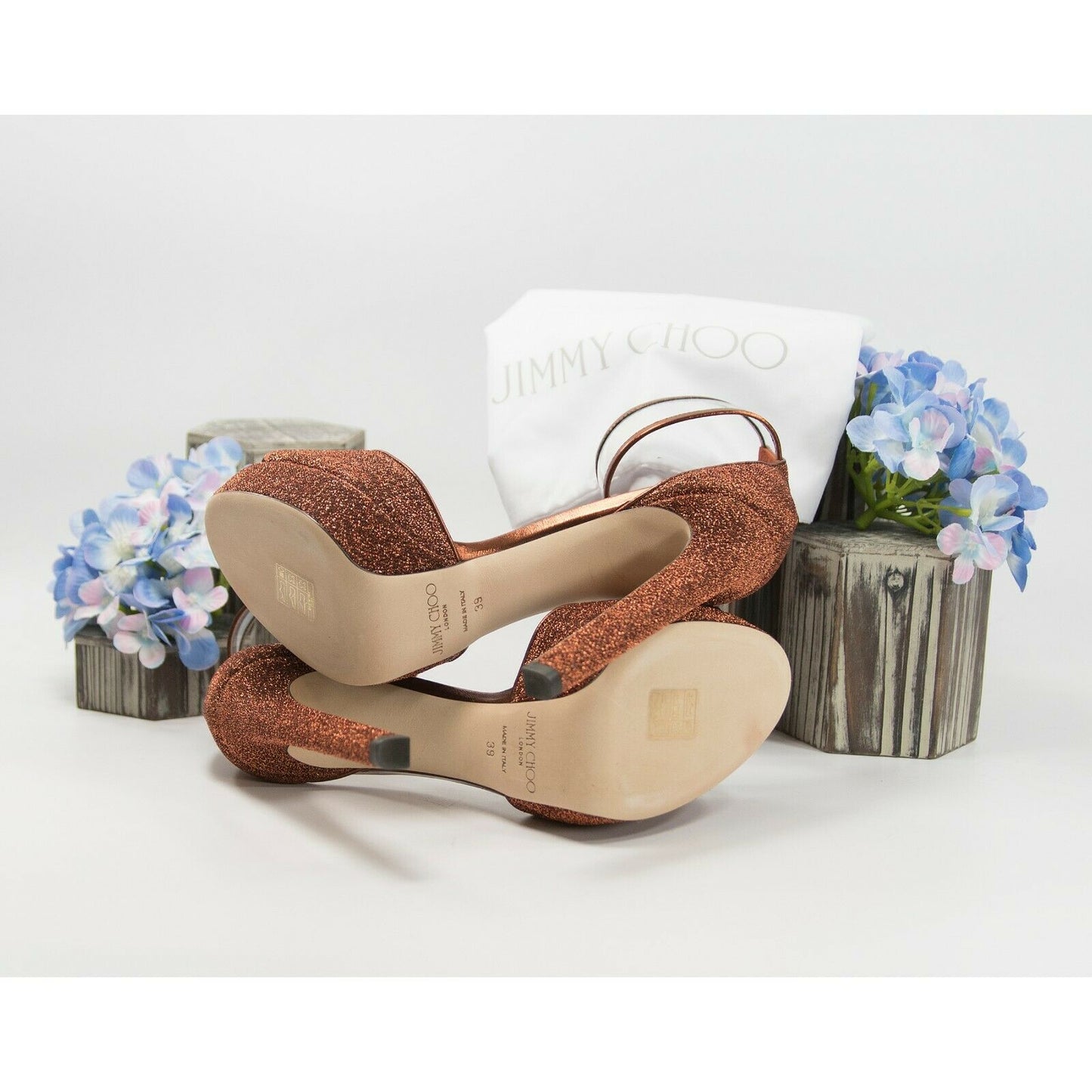 Jimmy Choo Copper Orange Glitter Runway Mayner 130MM Platform Pumps 39 9 NIB