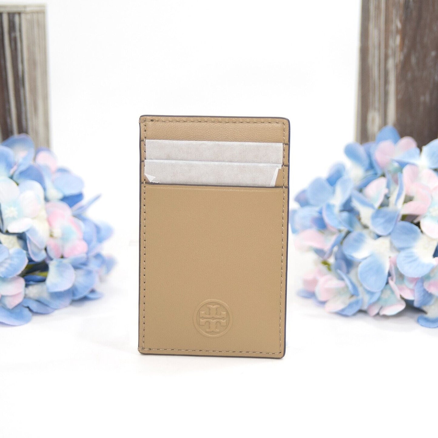 Tory Burch Pebblestone Leather Fleming Debossed Logo Card Case Mini Wallet NWT