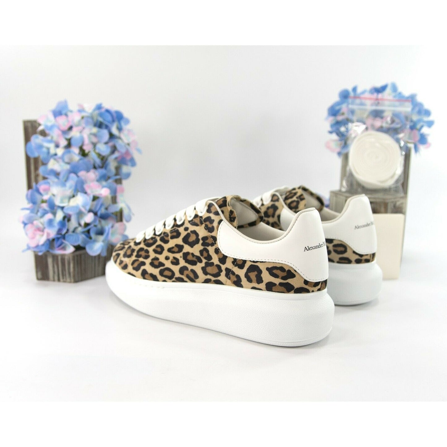 Alexander McQueen Oversized Leopard Suede Lambskin Leather Sneakers 36 NIB
