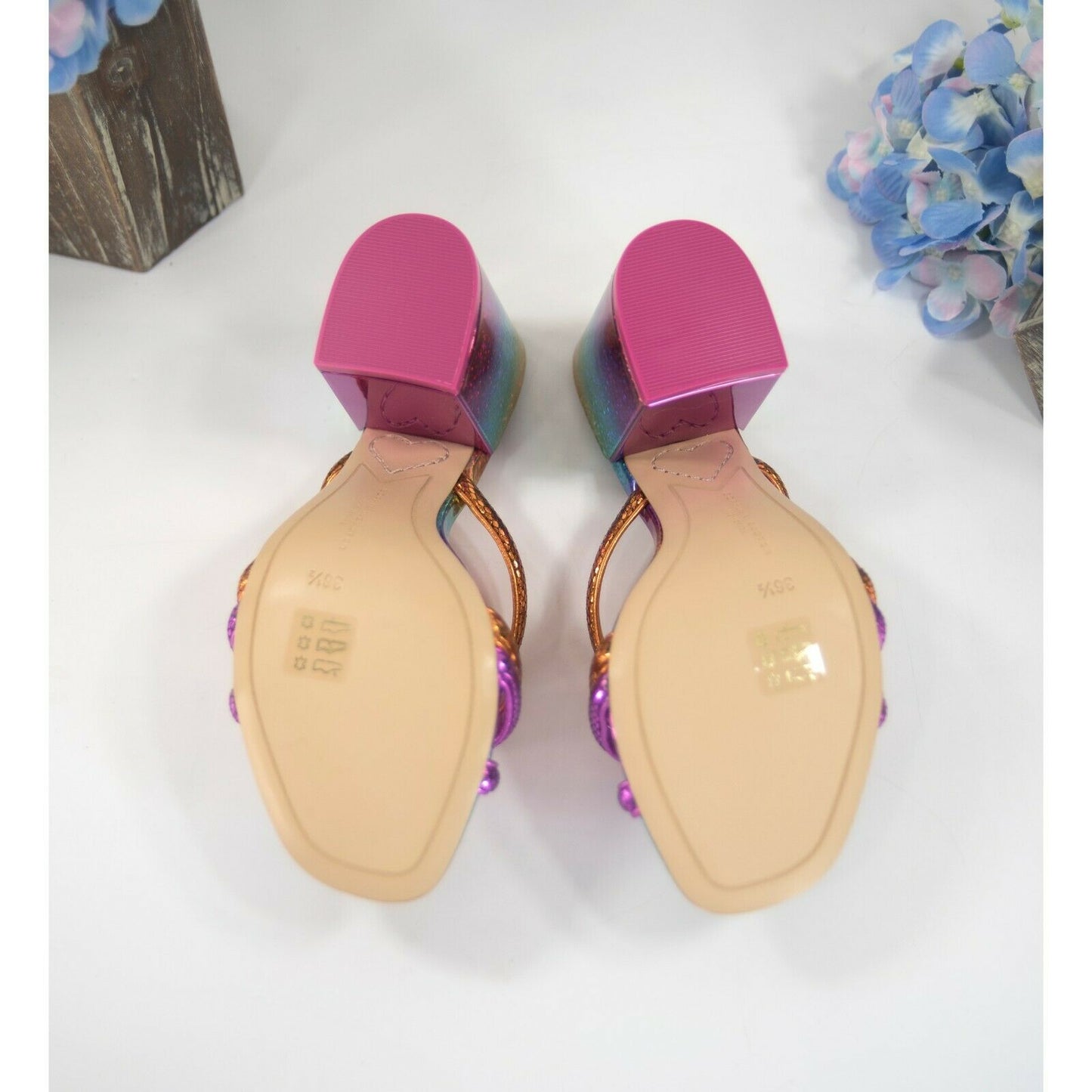 Sophia Webster Freya Rainbow Leather Mid Mules Heels Size 36.5 6.5 NIB