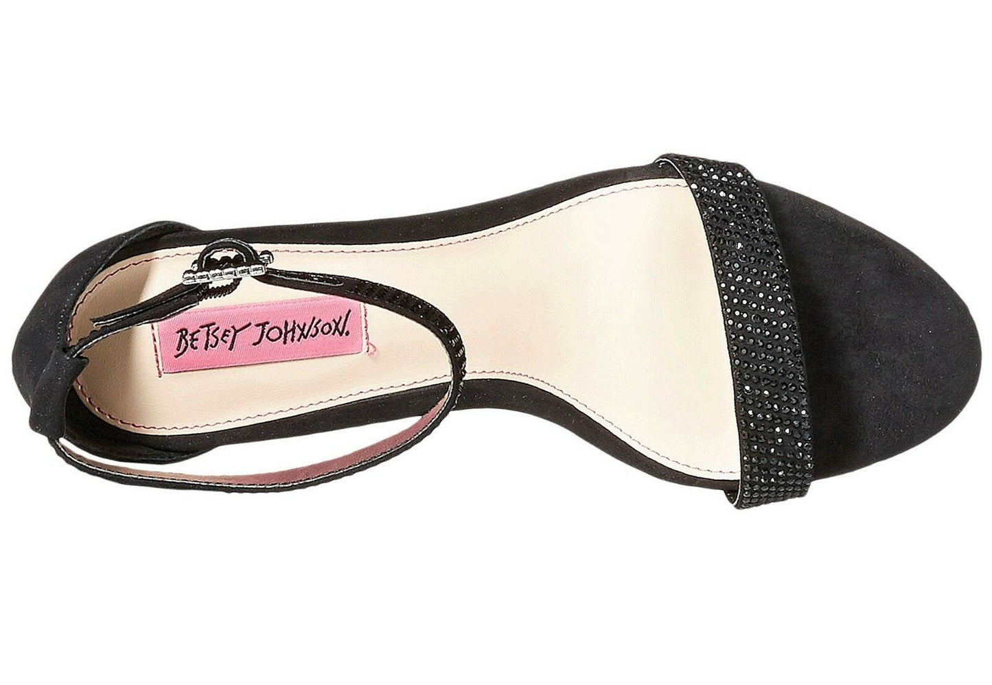 Betsey Johnson Brodway Black Satin Crystal Ankle Strap Heel Pumps 7.5 NWOB