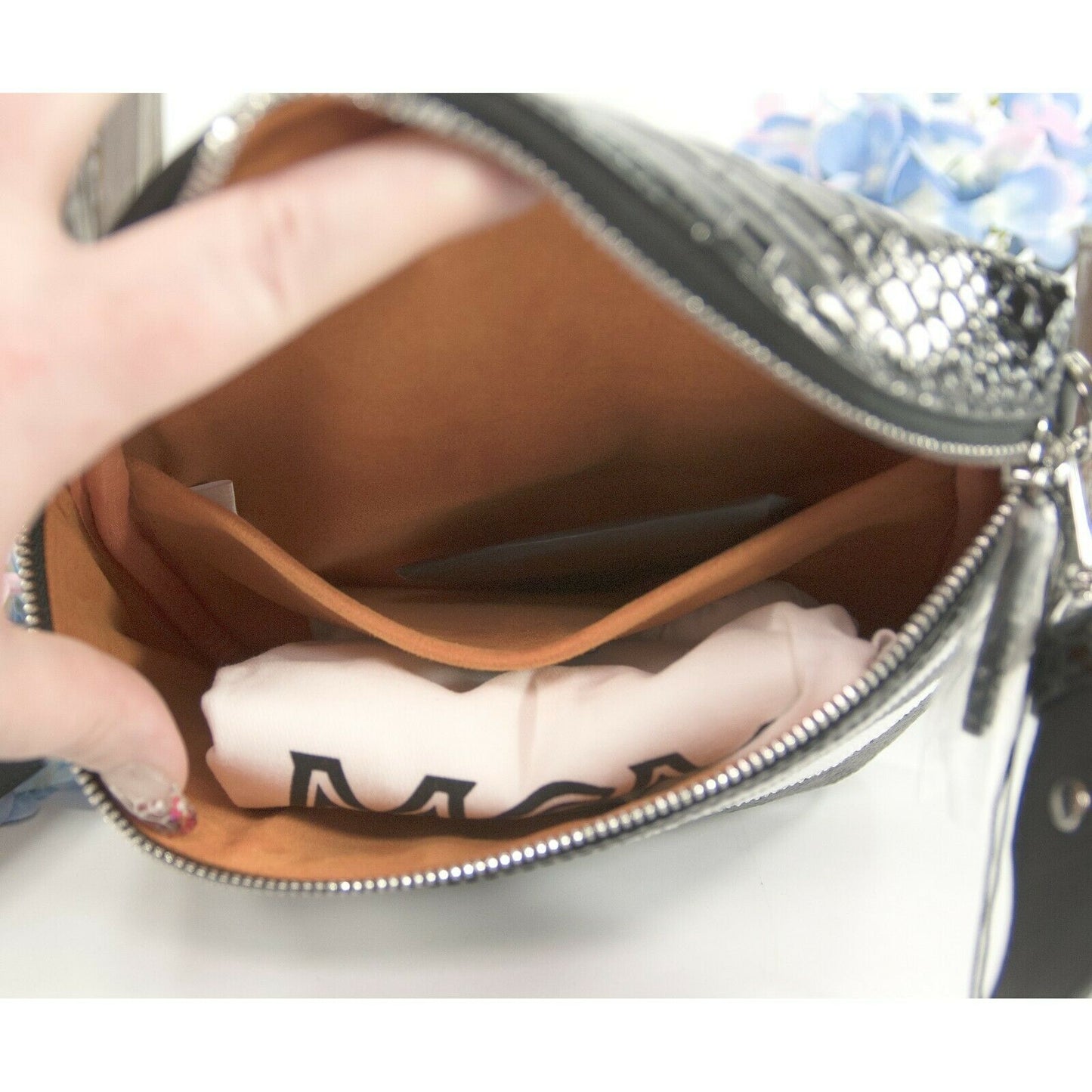 MCM Limited Edition Geo Croco Black White Sequin Logo Convertible Belt Bag NWT