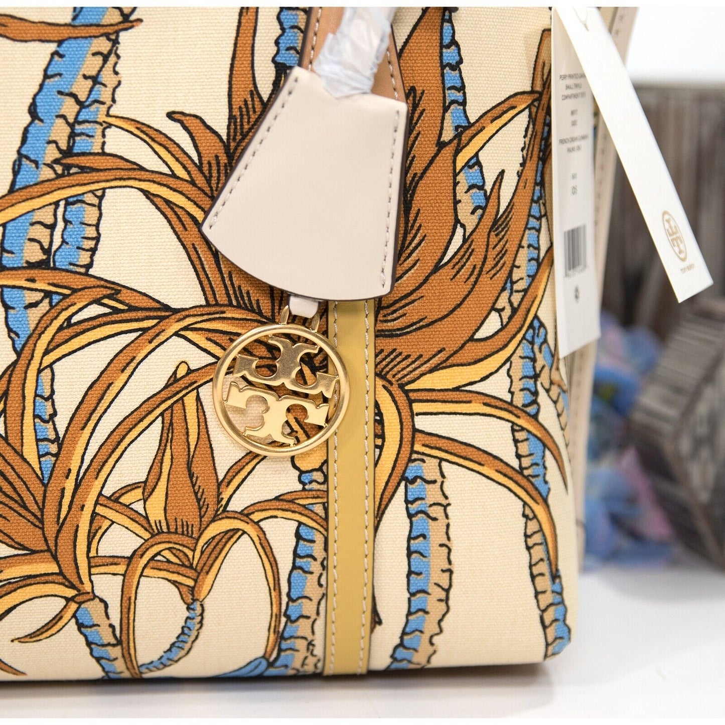 Tory Burch Perry French Cream Climbing Vine Triple Compartment SML Tote Bag NWT