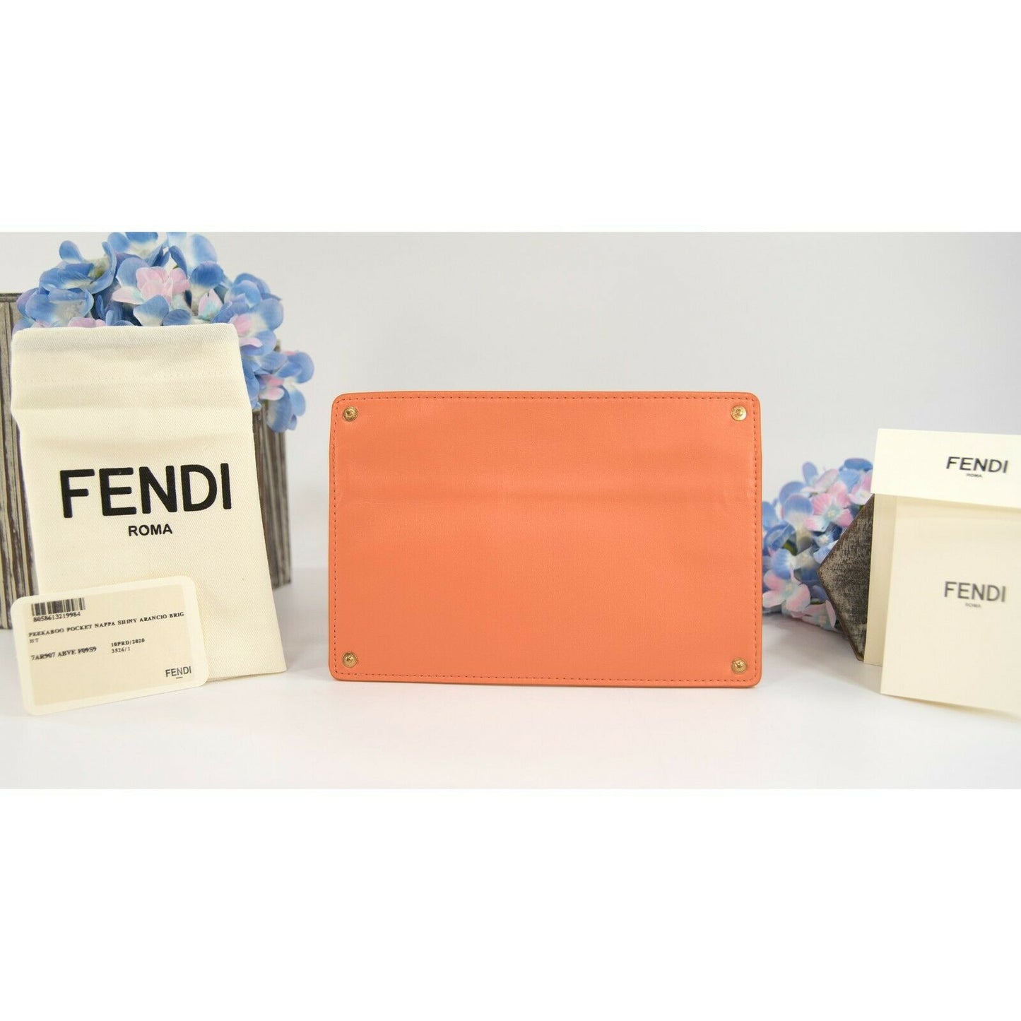 Fendi Peekaboo Pocket Large Coral Leather Flat Wallet Pouch NWT