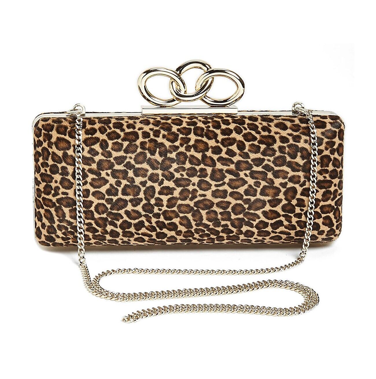 Diane Von Furstenberg Sutra Hard Shell Leopard Pony Hair Leather Clutch NWT