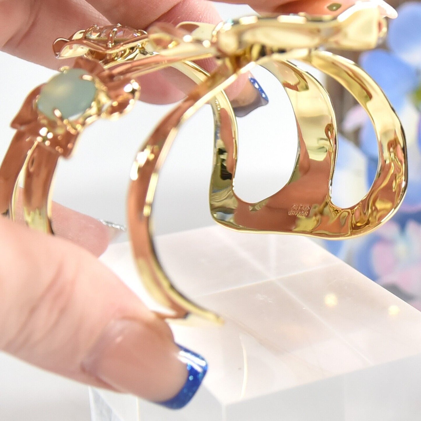 Alexis Bittar Ancient Coin Crystal Cut Out LARGE Cuff Bangle Bracelet NWT