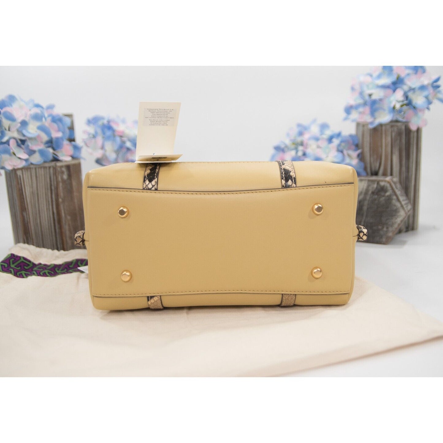 Tory Burch Perry Cornbread Suede Exotic Snake Small Triple Compartment Tote BNWT