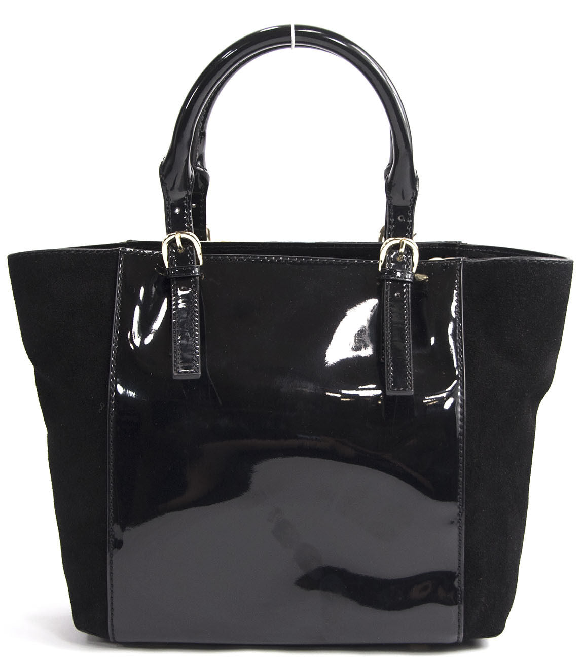 Karen Millen Black Blue Floral Color Block Patent Leather Suede Tote NWT
