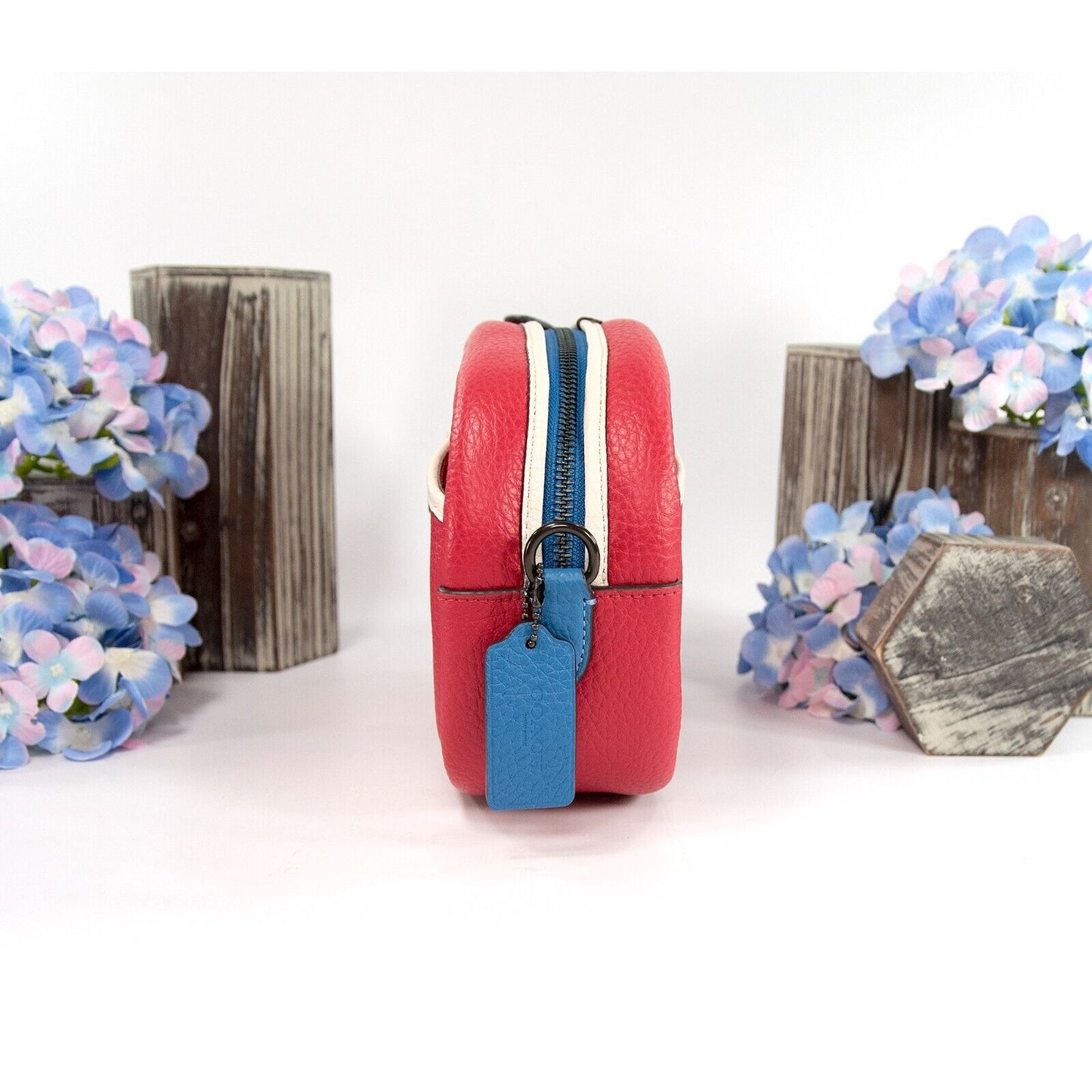 Coach Red Blue Colorblock Leather Camera Guitar Strap Crossbody Bag NWT C6833