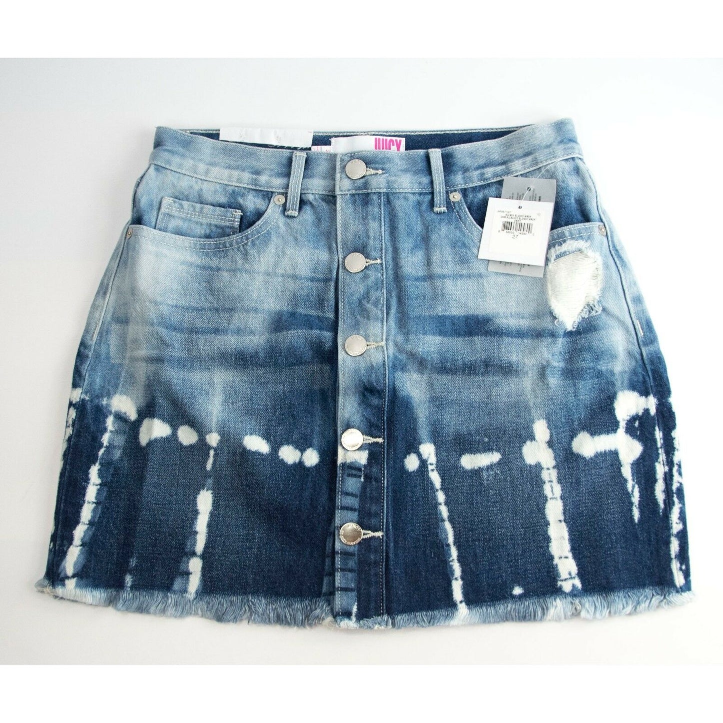 Juicy Couture Black Label Bleach Blonde Tye Dye Denim Jean Mini Skirt 27 NWT