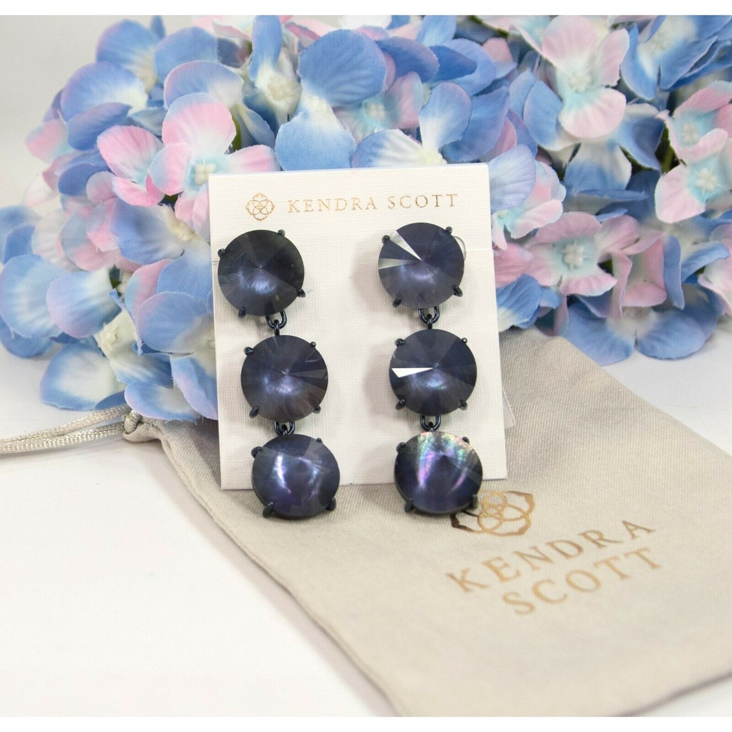 Kendra Scott Jolie Linear Navy Black Mother of Pearl Drop Dangle Earrings NWT
