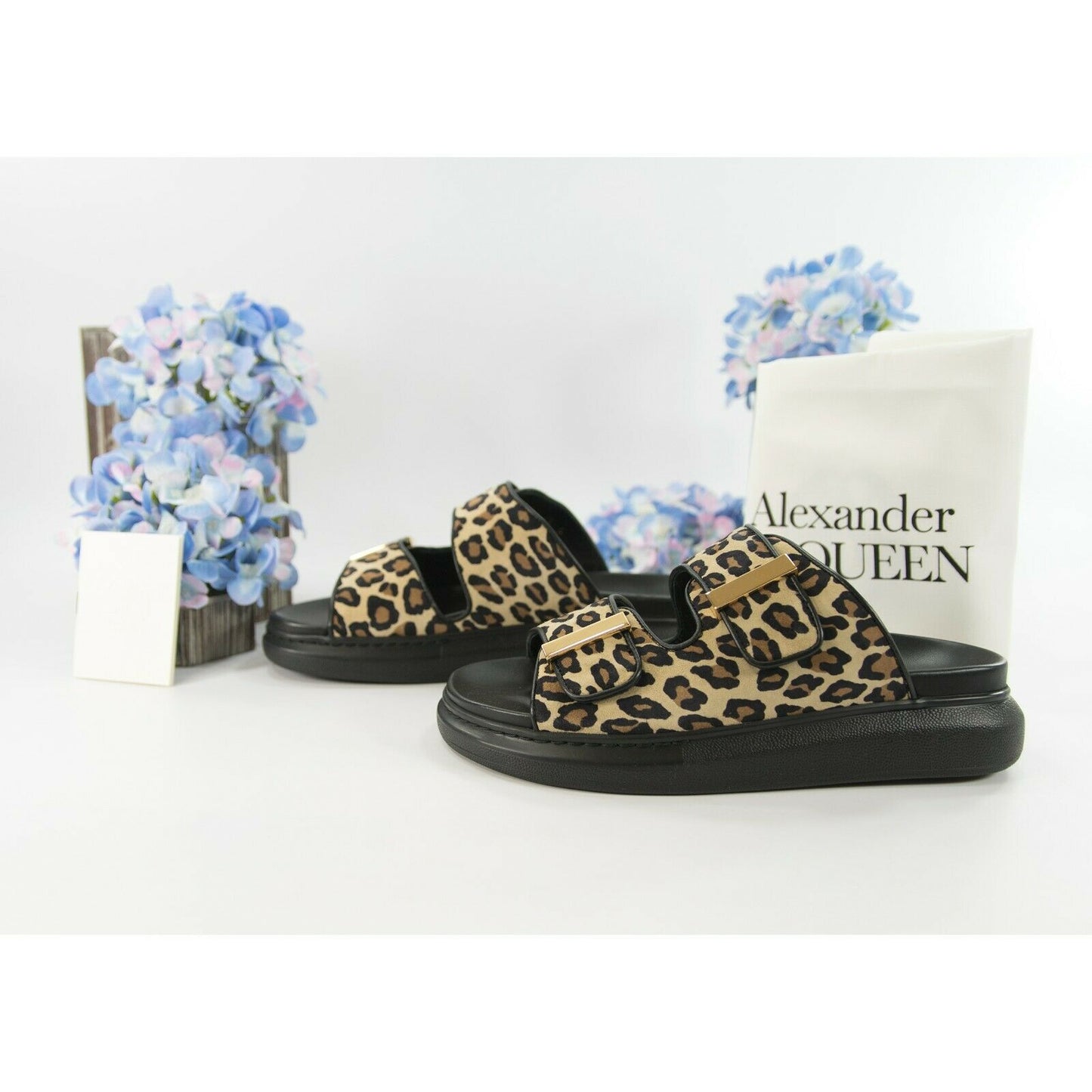 Alexander McQueen Oversized Leopard Suede Hybrid Slide Sandals 37 NIB