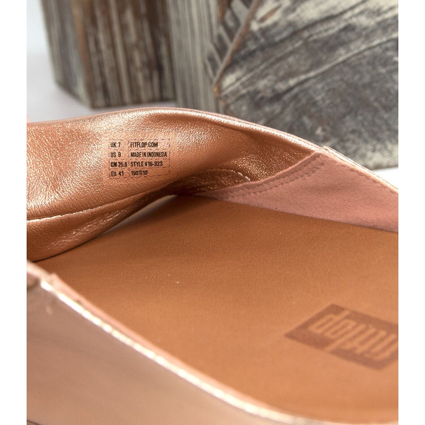 FitFlop Twiss Rose Gold Leather Slides Mule Wedge Sandals Size 39 NIB