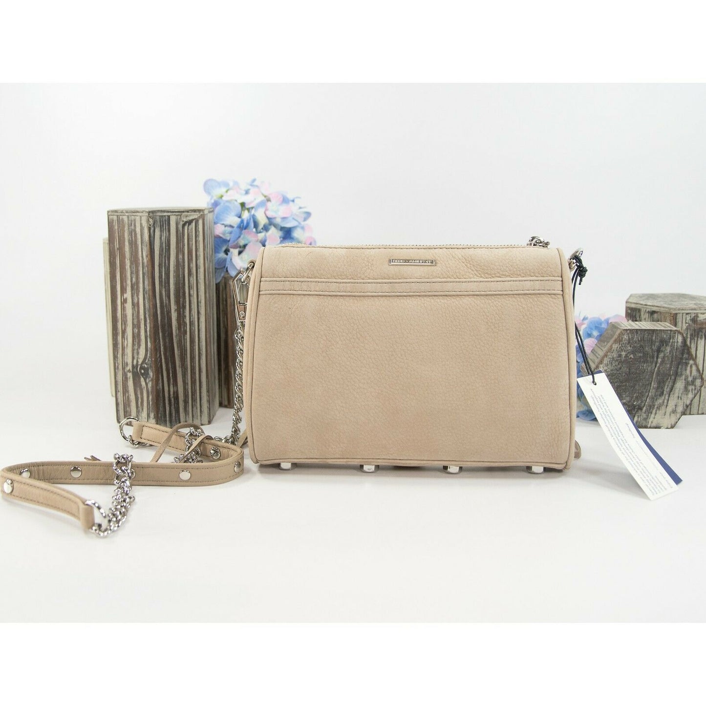 Rebecca Minkoff Mini MAC Sand Nubuck Embroidered Floral Crossbody Clutch Bag