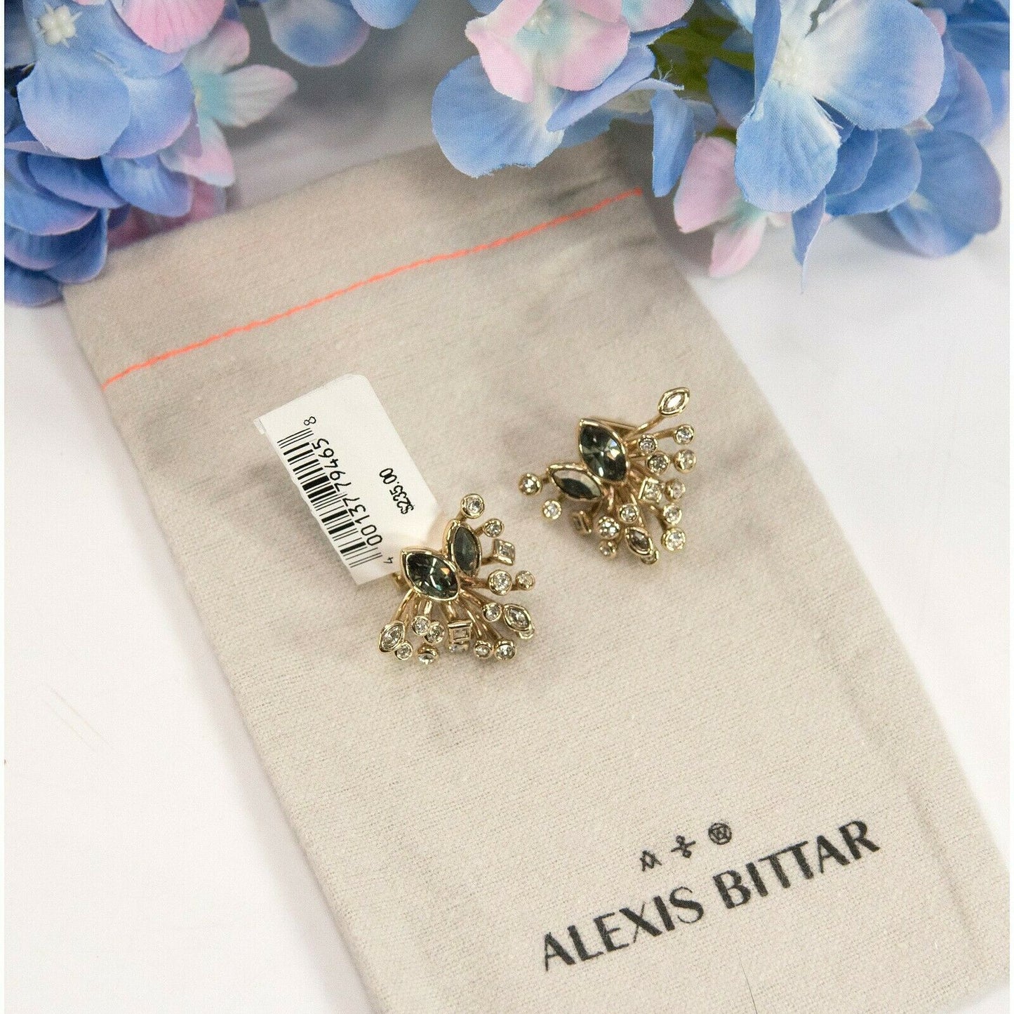 Alexis Bittar Gold Navette Starburst Crystal Large Stud Earrings NWT