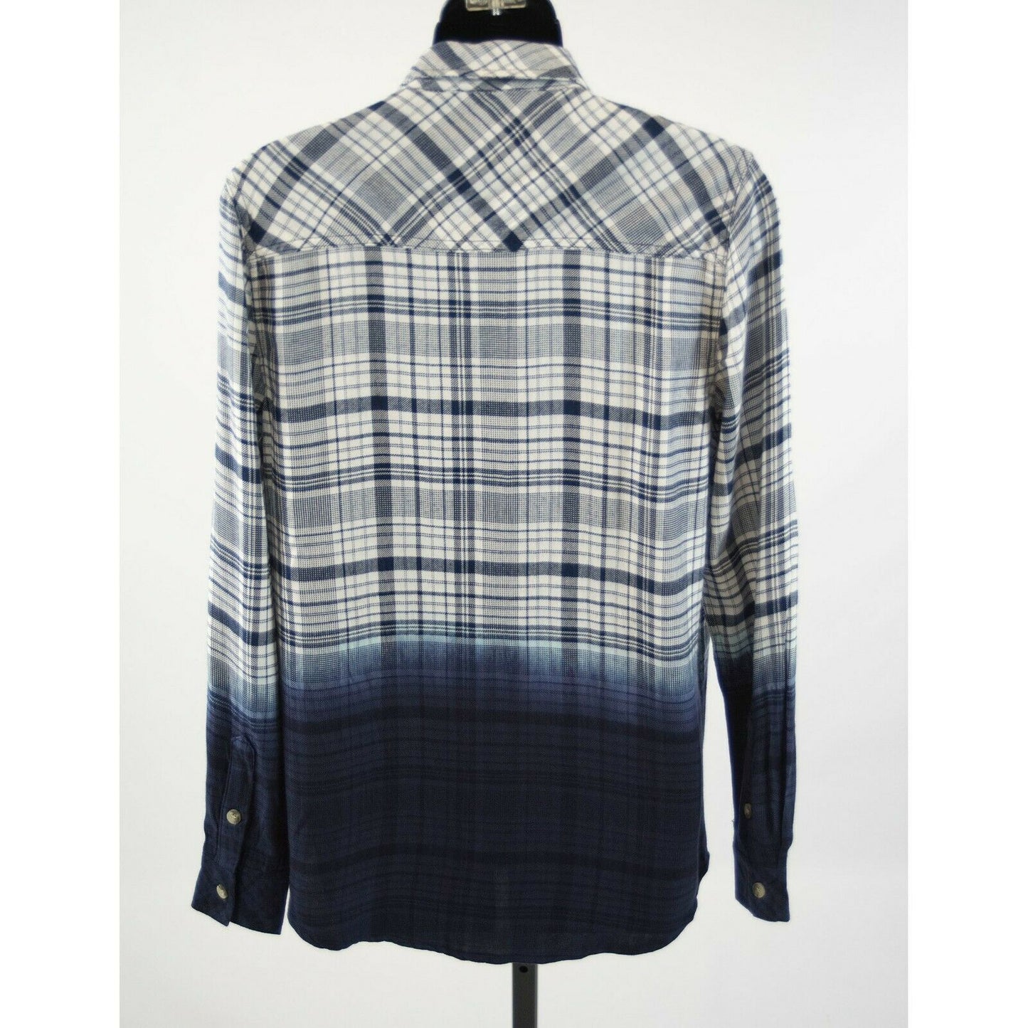 Tolani Emma Plaid Blue Viscose Dip Dye Button Down Blouse NWT $295