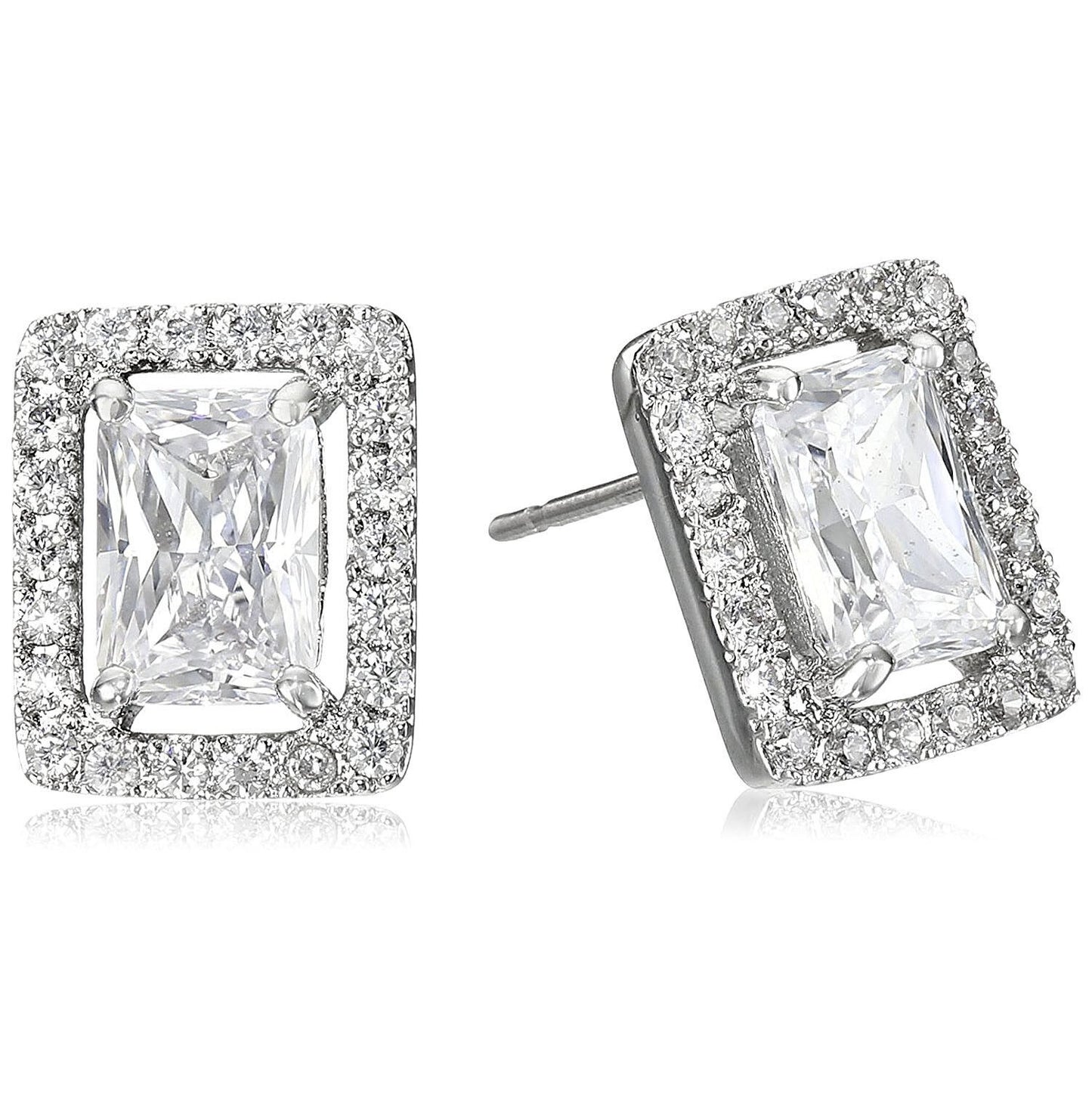 CZ Kenneth Jay Lane Rhodium Framed Emerald CZ Stud Earrings NWT
