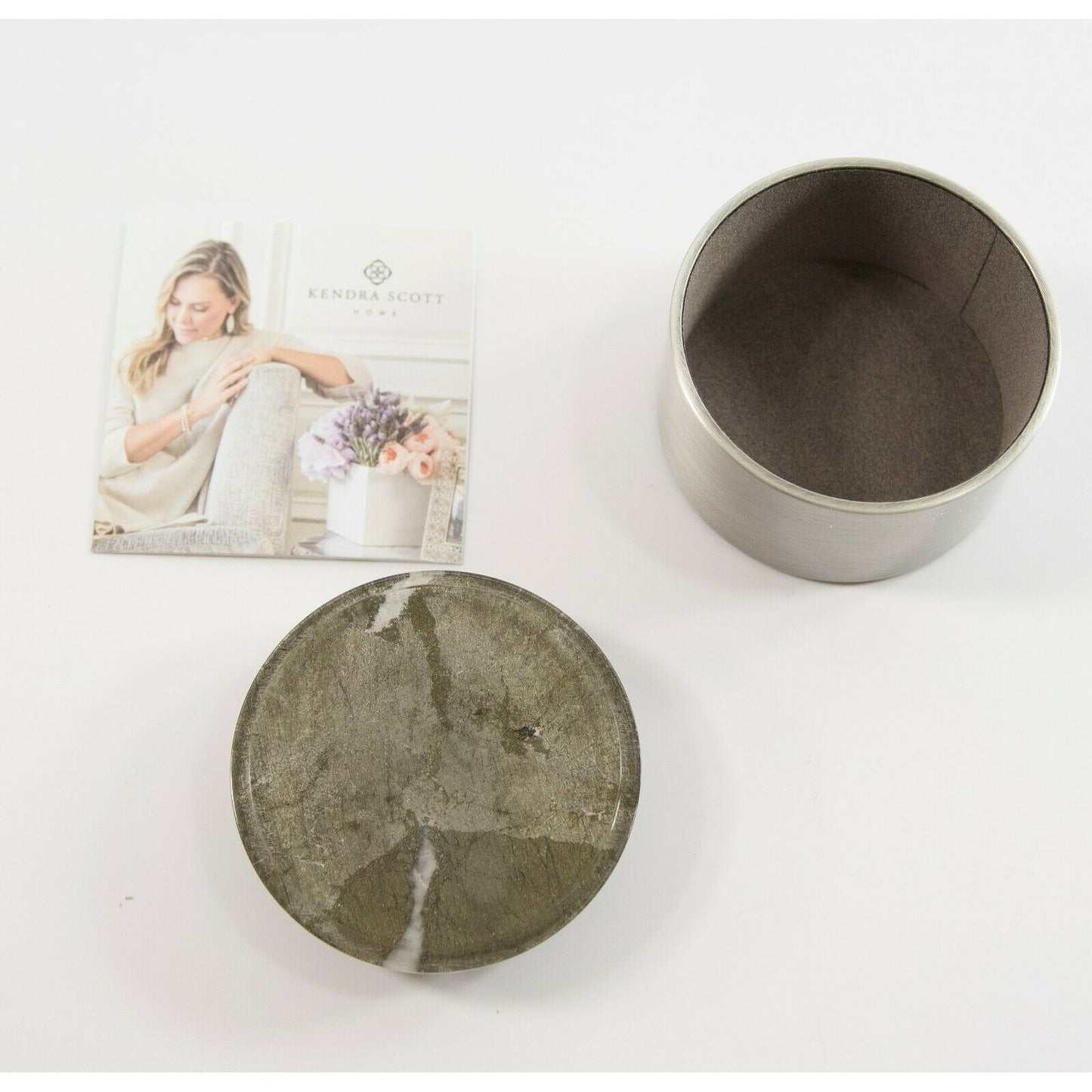Kendra Scott Brown Pyrite Antique Silver Mini Dome Trinket Box NWT