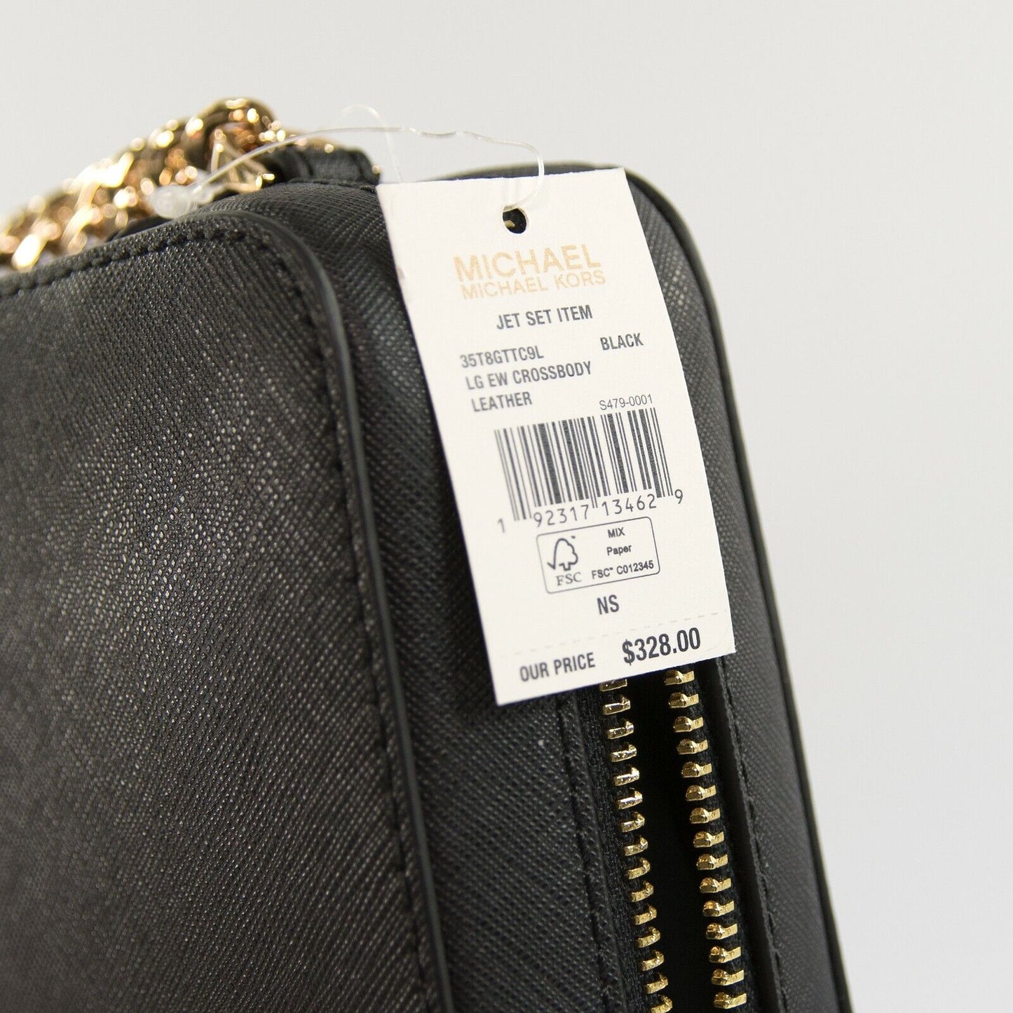 Michael Kors Jet Set Black Leather Large East West Crossbody Bag NWT