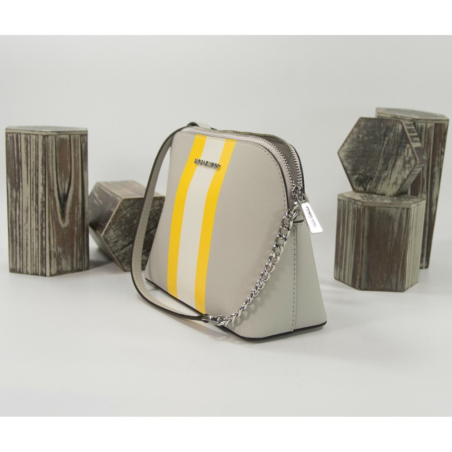 Michael Kors Aluminum Saffiano Leather Cindy Large Dome Crossbody Bag NWT