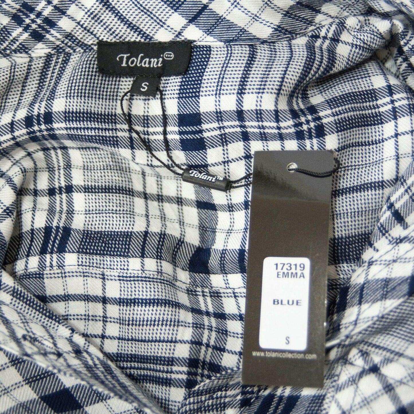 Tolani Emma Plaid Blue Viscose Dip Dye Button Down Blouse NWT $295