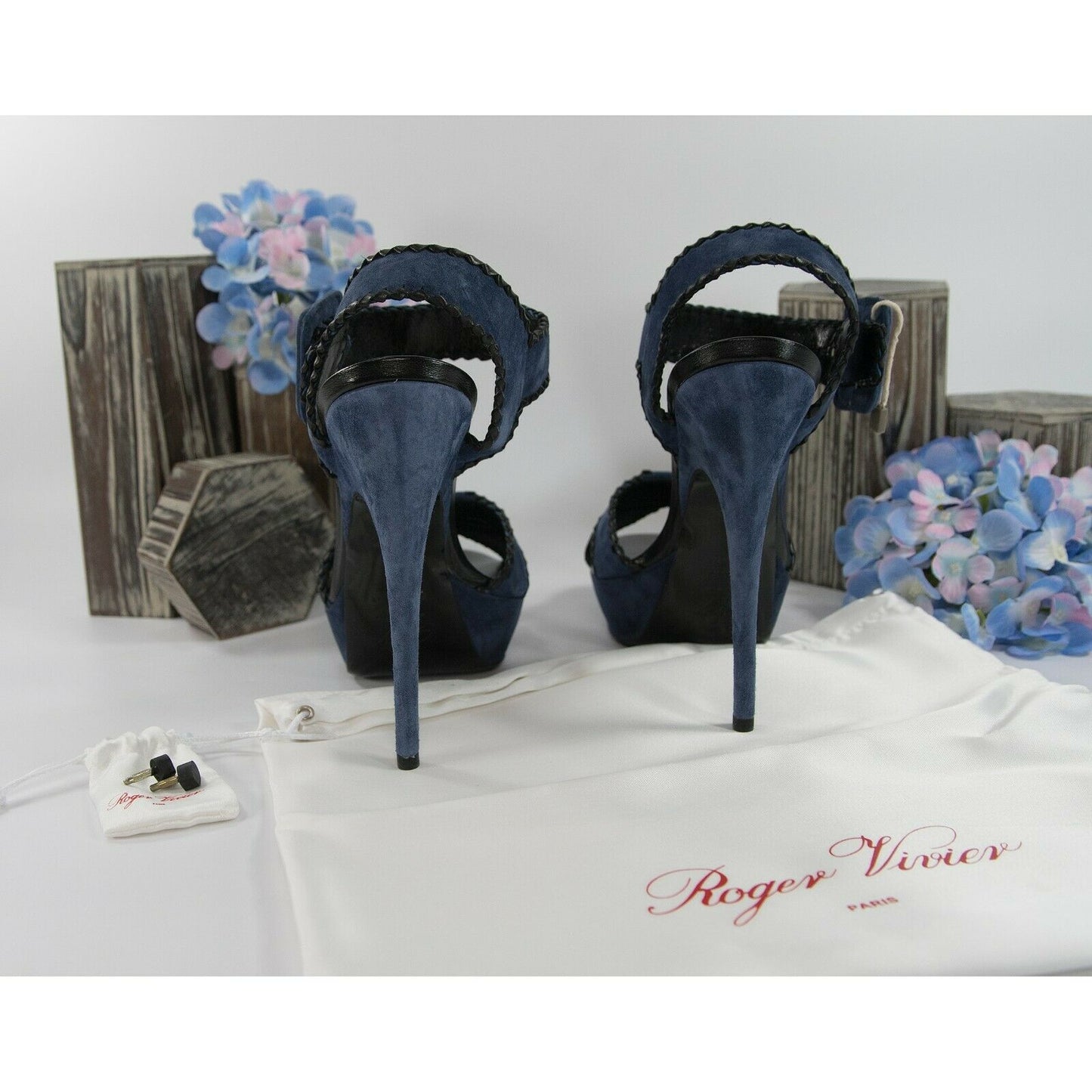 Roger Vivier Electric Blue Suede Lacey Whipstitch Platform Heels Size 40 10 NIB