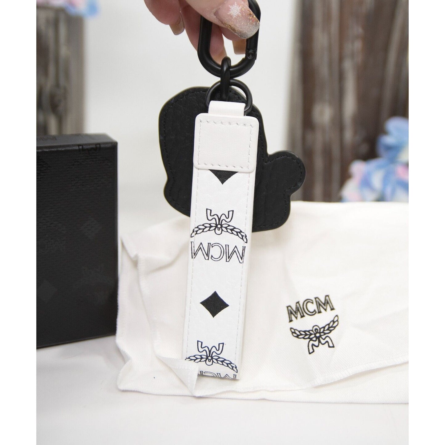 MCM x SAMBYPEN Henry Timid Lion Logo Leather Large Bag Charm Keychain NWT