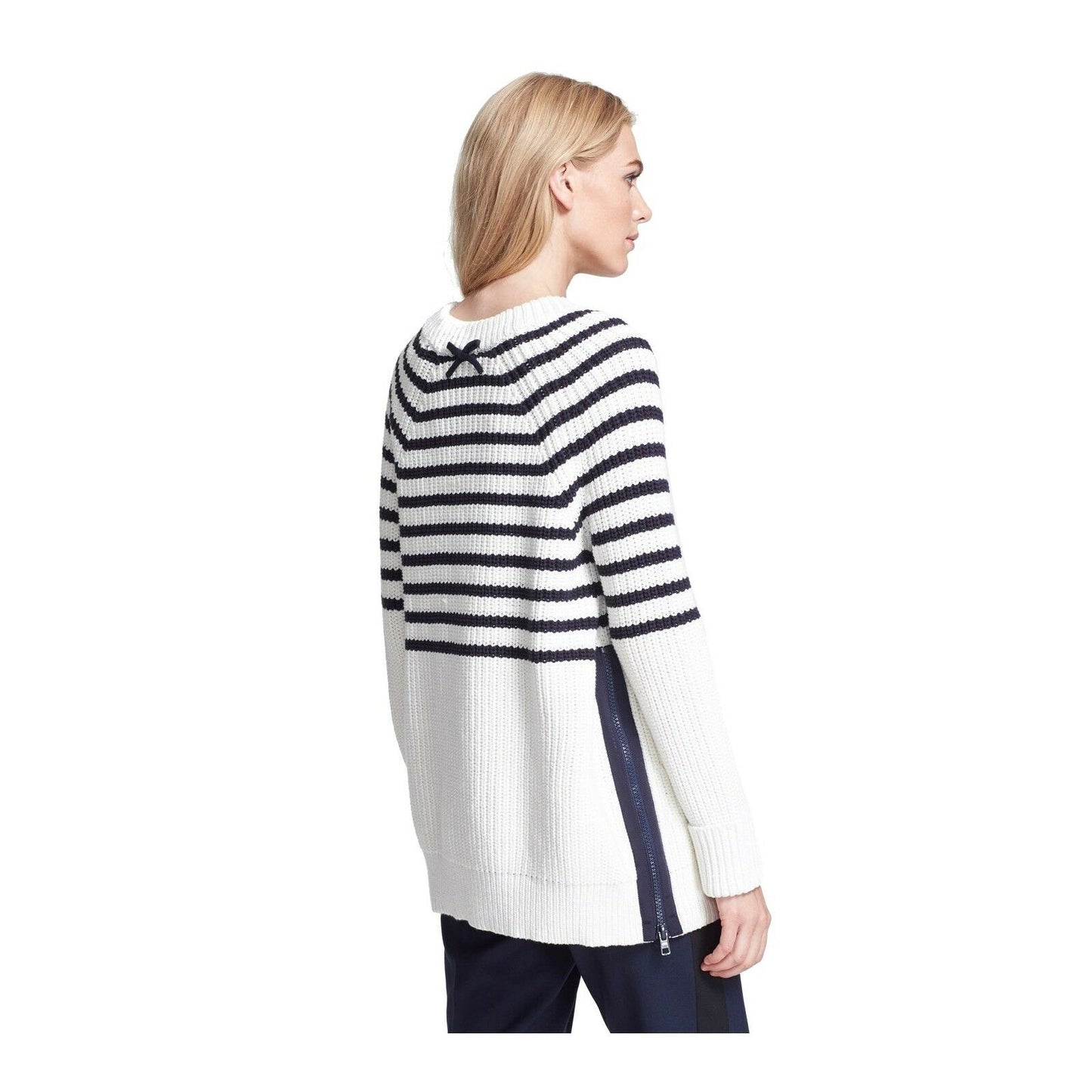 Kate Spade Navy Cream Striped Chunky Transcontinental Express Aura Sweater M NWT