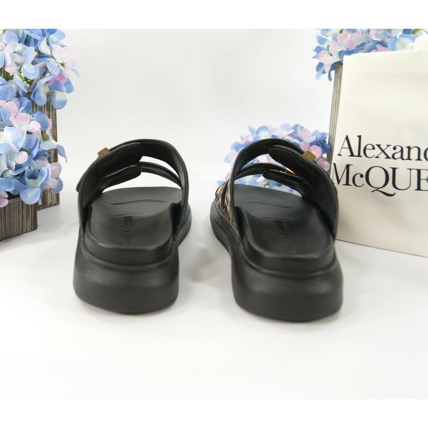 Alexander McQueen Oversized Leopard Suede Hybrid Slide Sandals 37 NIB