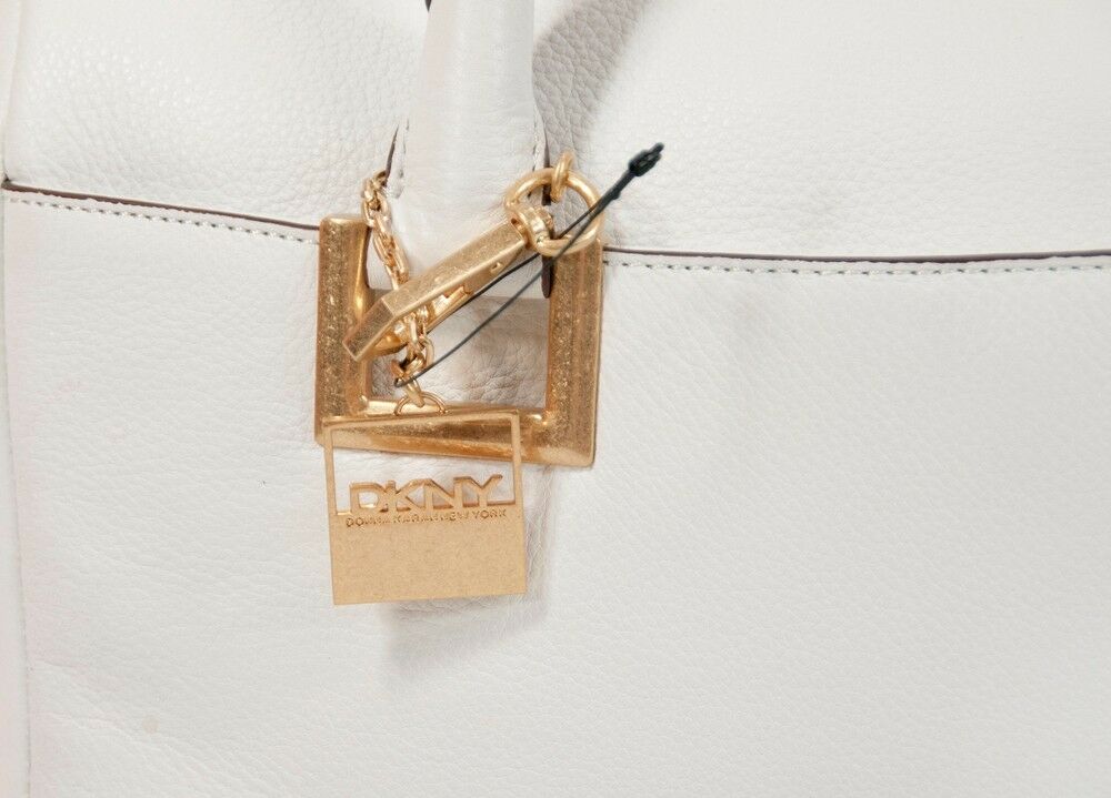 DKNY Crosby White Leather Satchel Large Gold Hardware with Rolled Handles NWT