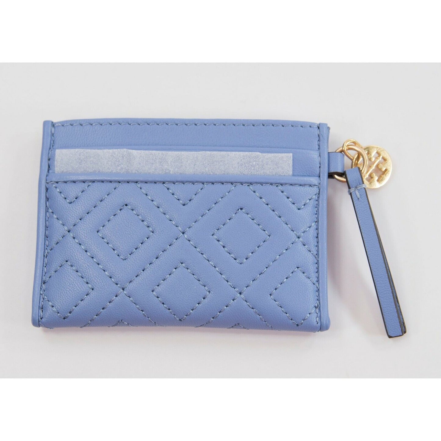 Tory Burch Fleming Larkspur Quilted Leather Card Coin Case Mini Key Wallet NWT