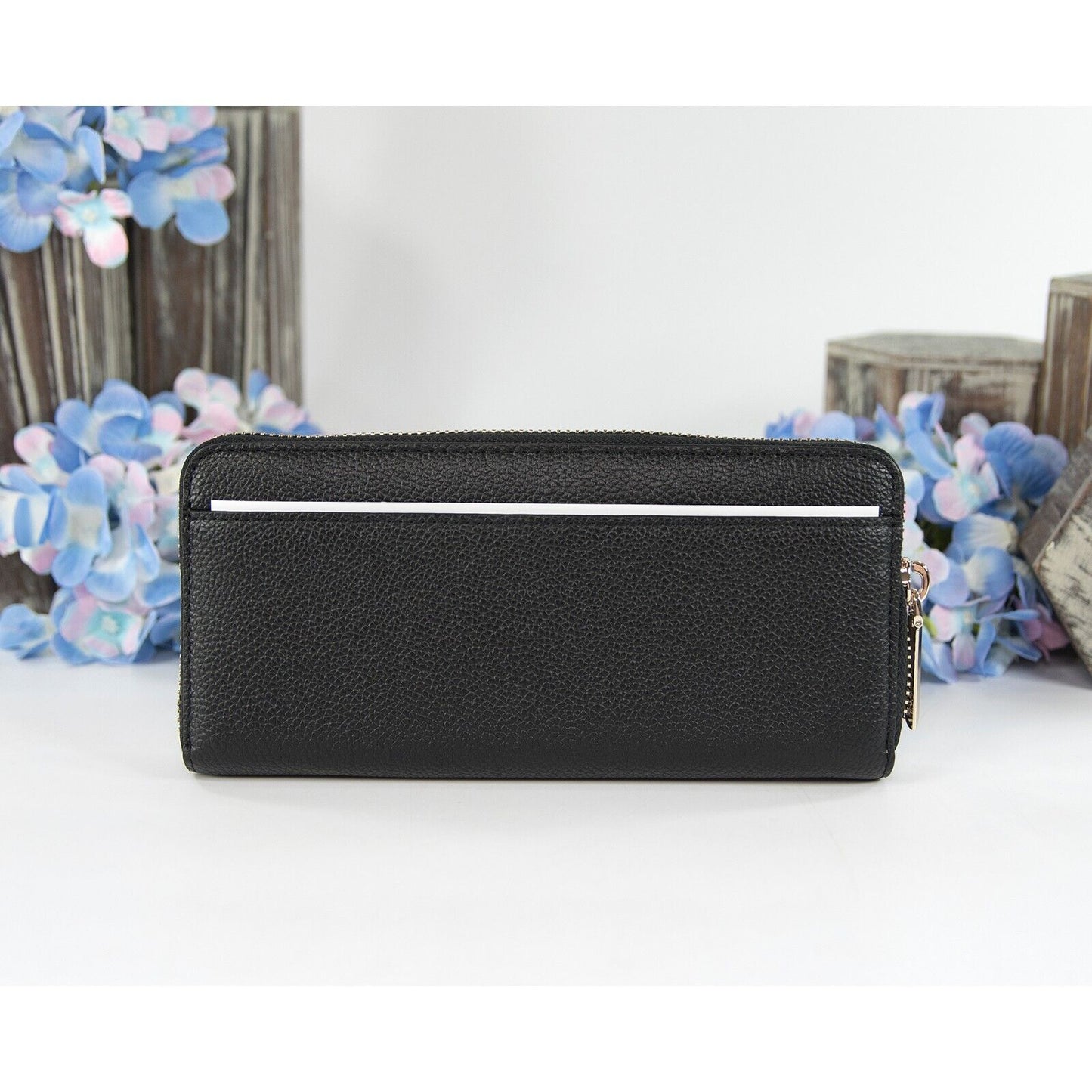 Kate Spade Black Leather Margaux Slim Zip Around Lacey Wallet NWT