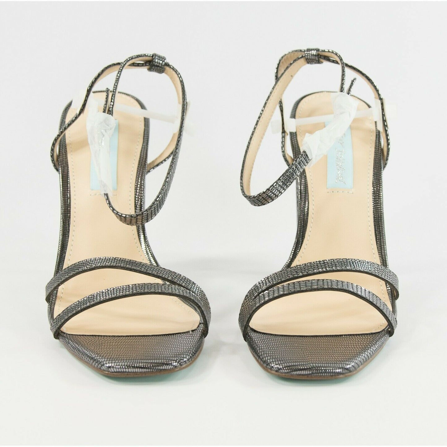 Betsey Johnson Mady Dark Silver Lizard Embossed Satin High Heels 7 NIB