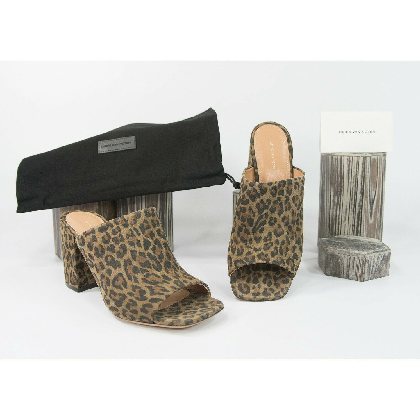 Dries Van Noten Leopard Suede Leather Heels Mules Size 39.5 NIB